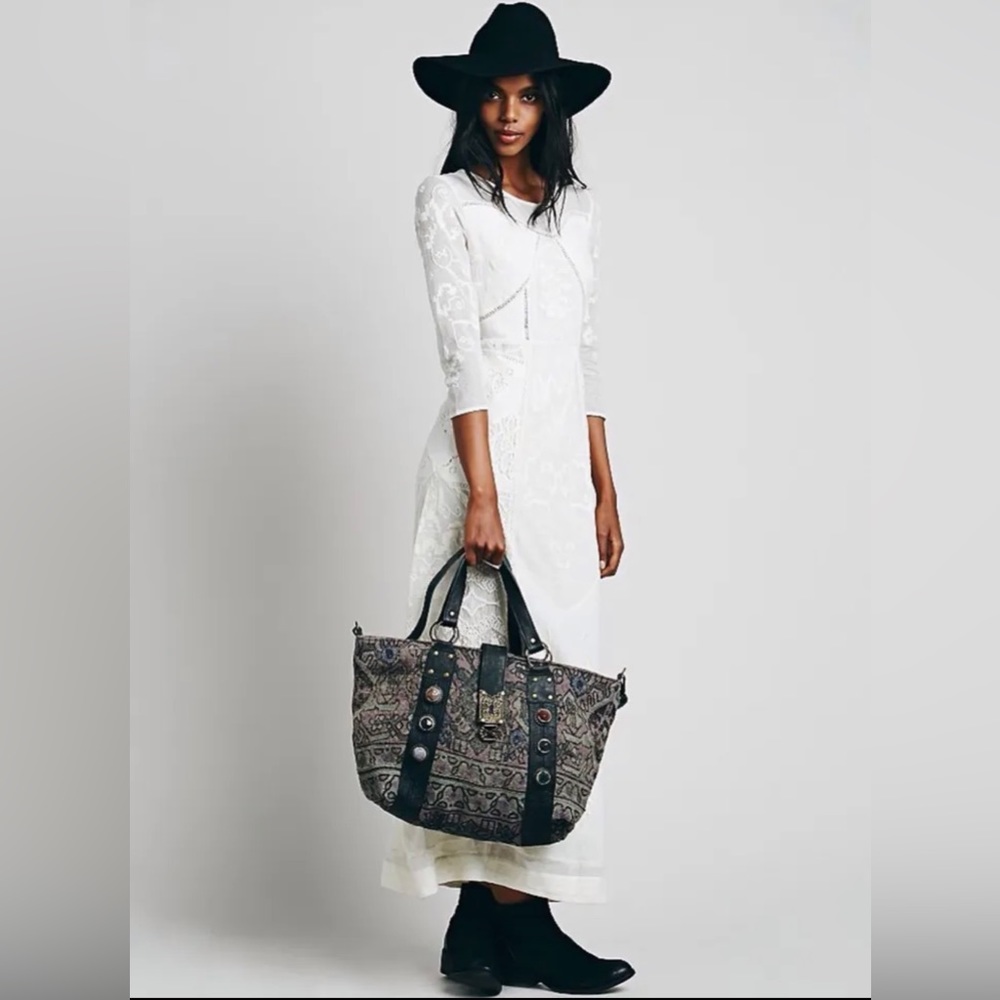 Free People Heartbreaker Jute Tote with Stone Embellishments NWOT